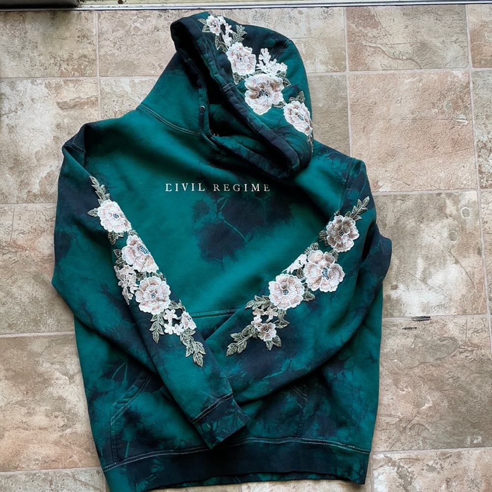 Teal tie dye embroidered Civil Regime hoodie